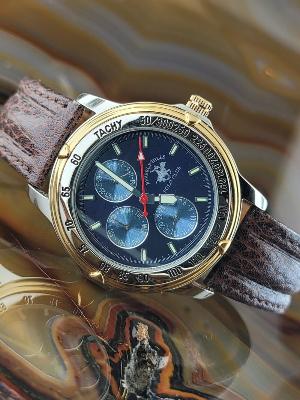 New Old Stock Mens POLO Chronograph Day Date Tachymeter Watch